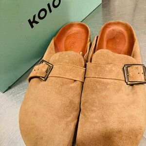KOIO  suede slide on suede mule in tan- UNISEX